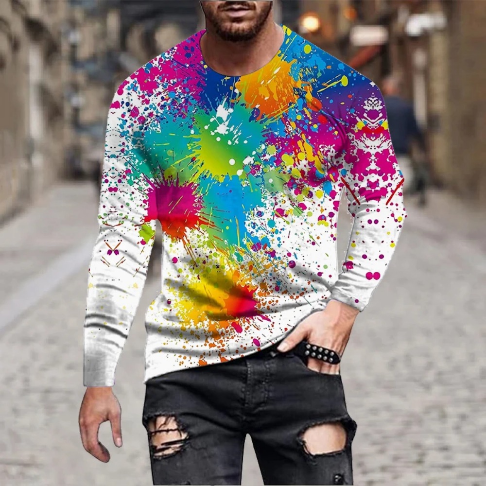 Men Rainbow Paint Splash 3D Pr - Men'S Fashion T Shirts 评论和价格