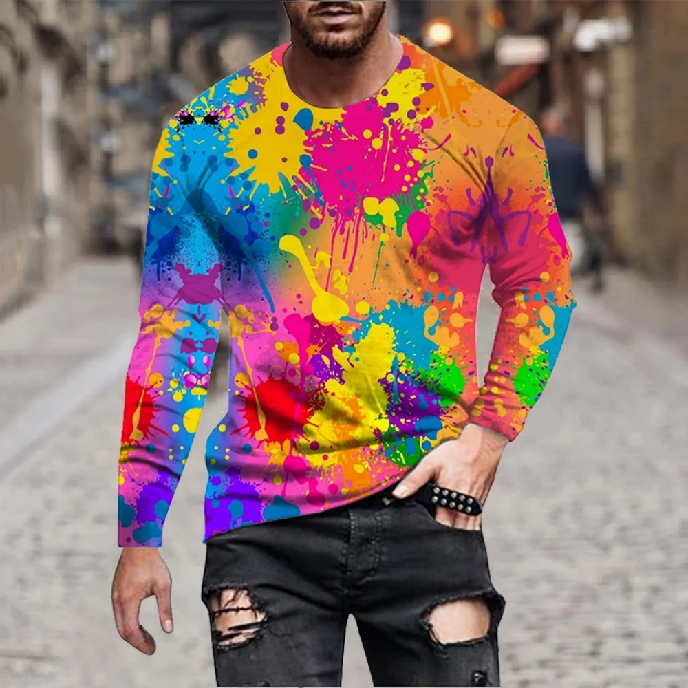 Men Rainbow Paint Splash 3D Pr - Men'S Fashion T Shirts 评论和价格