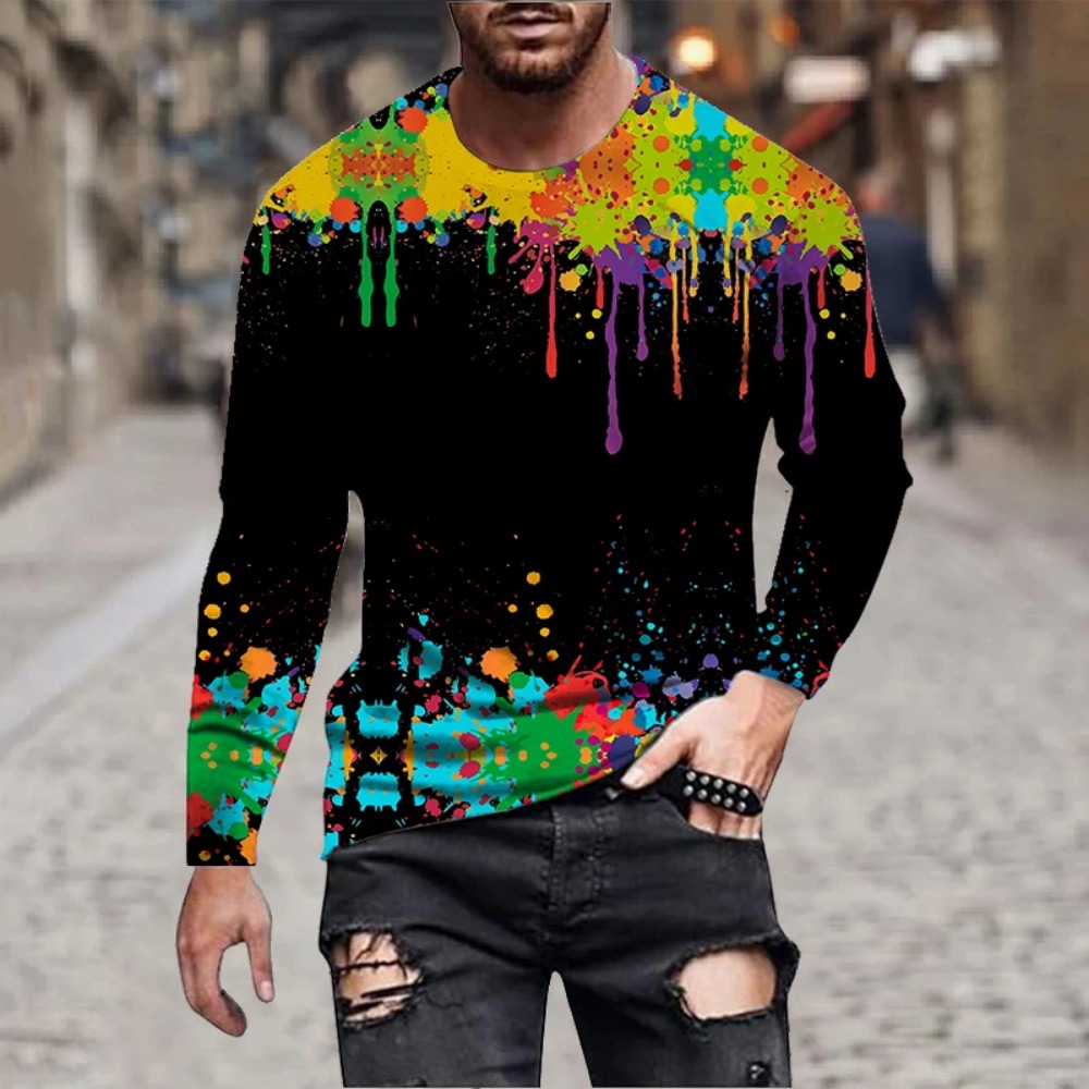 Men Rainbow Paint Splash 3D Pr - Men'S Fashion T Shirts 评论和价格