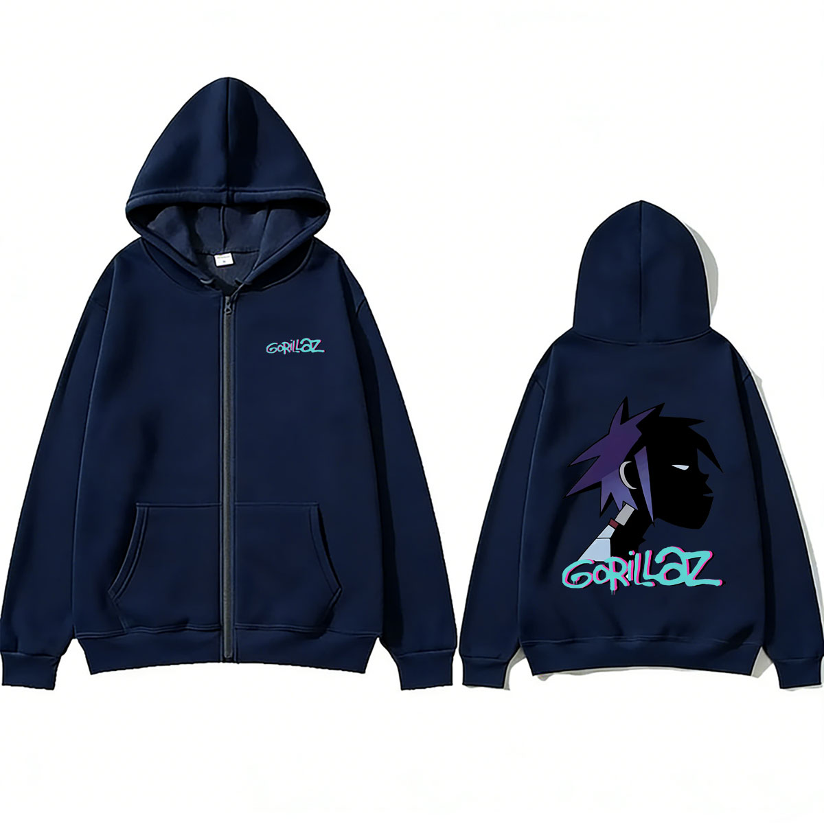 Rock Band Gorillaz Face Graphi - Mens Fashion Zip Up Hoodies 评论和价格